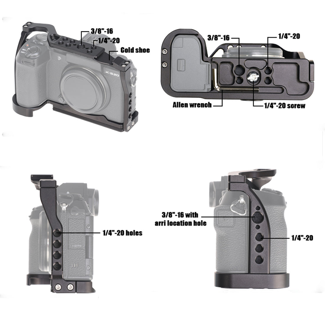 Topcine X-S20 Cage for Fujifilm X-S20 Mirrorless Camera,with 3/8" Arri Locating Holes and Cold Shoe Extension for Microphone/ Light TOPCINE