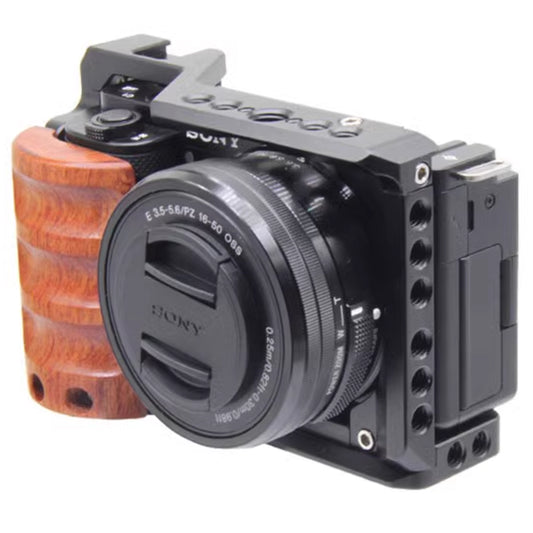 ZVE10 Camera Cage with Wooden Handgrip for Sony Alpha ZV-E10 Camera Rig Camera Cages TOPCINE