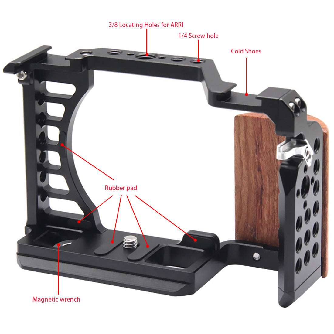 Topcine Metal Cage with Wood Handle for Sony ZV-E1 Camera,with Multiple 1/4 Threaded Holes ARRI Positioning Points and Cold Shoes Mounts TOPCINE
