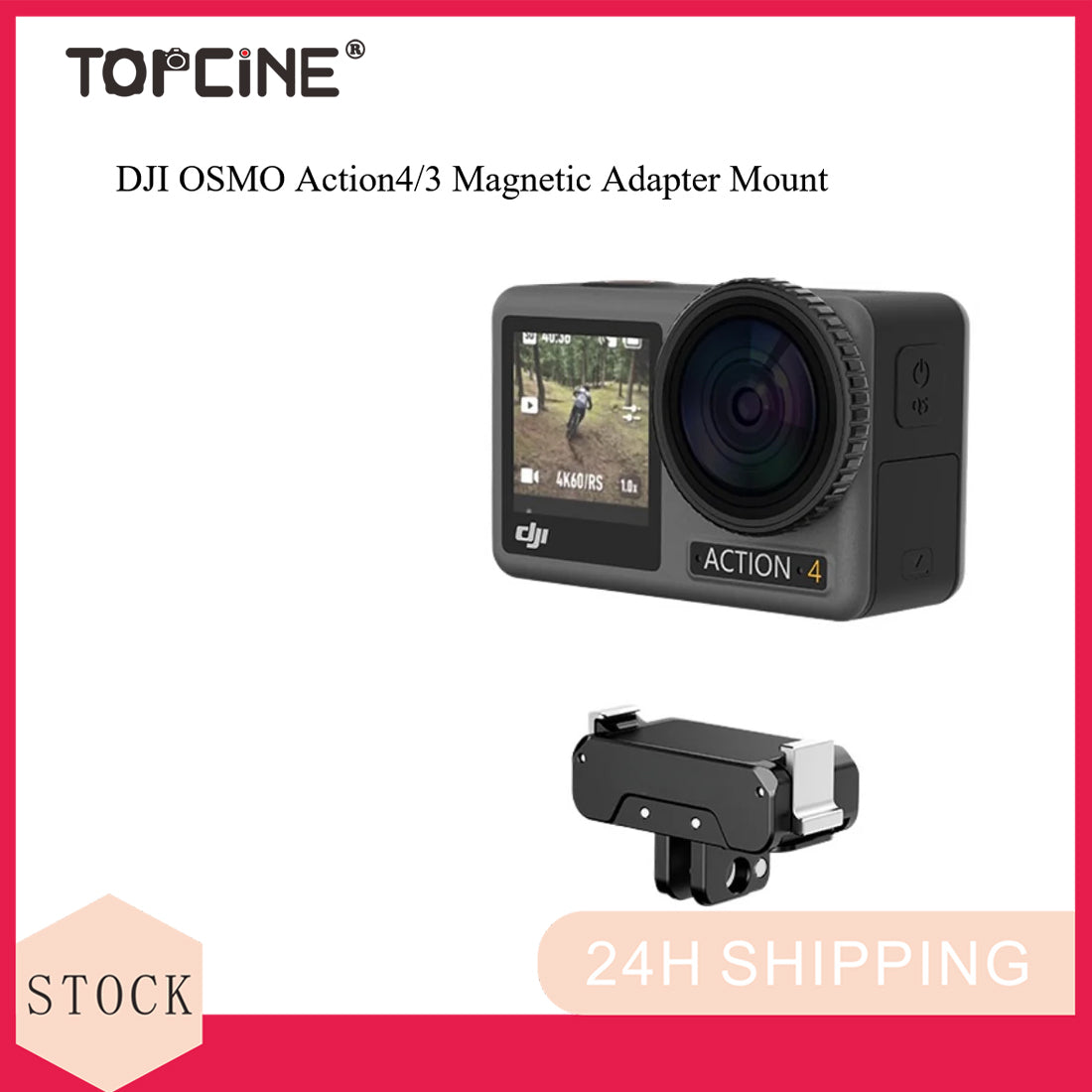 Magnetic Adapter Mount for DJI Osmo Action4 Action 3 with 1/4" Thread for Tripod Selfie Vlogging Youtube