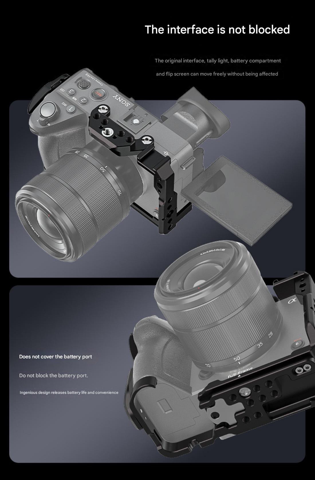 FX2 Camera Cage Compatible for Sony FX2 Digital Cinema Camera Accessory with NATO Slider Buit-in Arca Bottom Plate Two Point Locking Cold Shoe Multiple 1/4" 3/8" Threaded Holes for Quick Switch