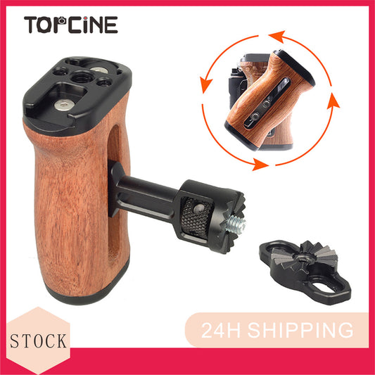 Topcine Universal Camera Cage Wooden Handle,360-Degree Rotative Side Wooden Grip Compatible with DSLR Camera Cage, Cover  Microphone Fill light Side Grip Handle for DSLR  TOPCINE