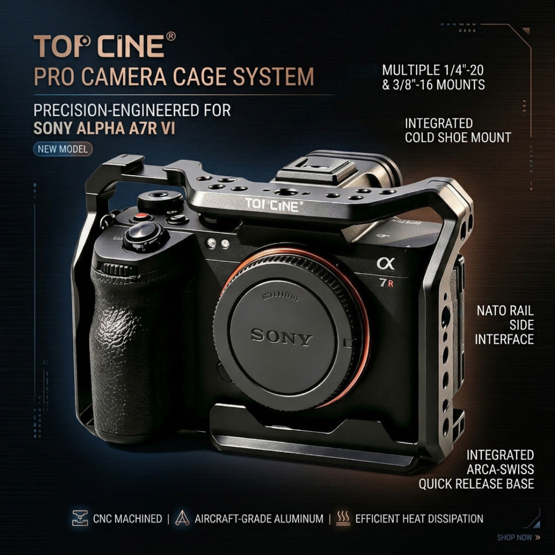 A7R6 Camera Cage for Sony Alpha 7R VI Camera with Arca Base NATO Chute