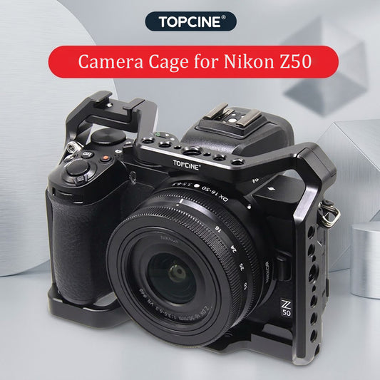 Topcine Z50 Camera Cage for Nikon Z50 Camera with 3/8“ Arri Locating and Cold Shoe Mount Extension for Microphone/ Light camera cage TOPCINE