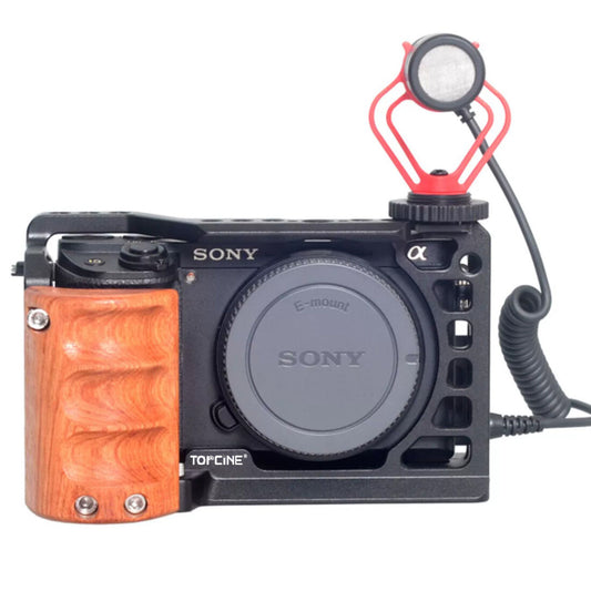 Topcine Camera Cage for Sony A6500 A6400 A6300 A6000 A6100 Cameas with Cold Shoe,Handle Locating Holes,Multiple 1/4" 3/8" Screw Holes camera cage TOPCINE