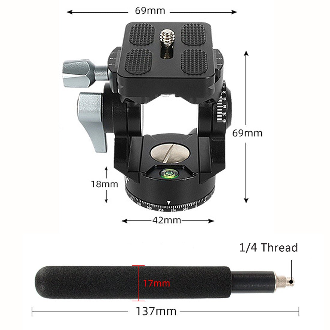 Topcine Video Fluid Head for Camera Tripod, Mini Pan Tilt Head Small Panoramic Ball Head with Arca Swiss Quick Release Plate Lightweight Filming Equipment, with Detachable Handle TOPCINE