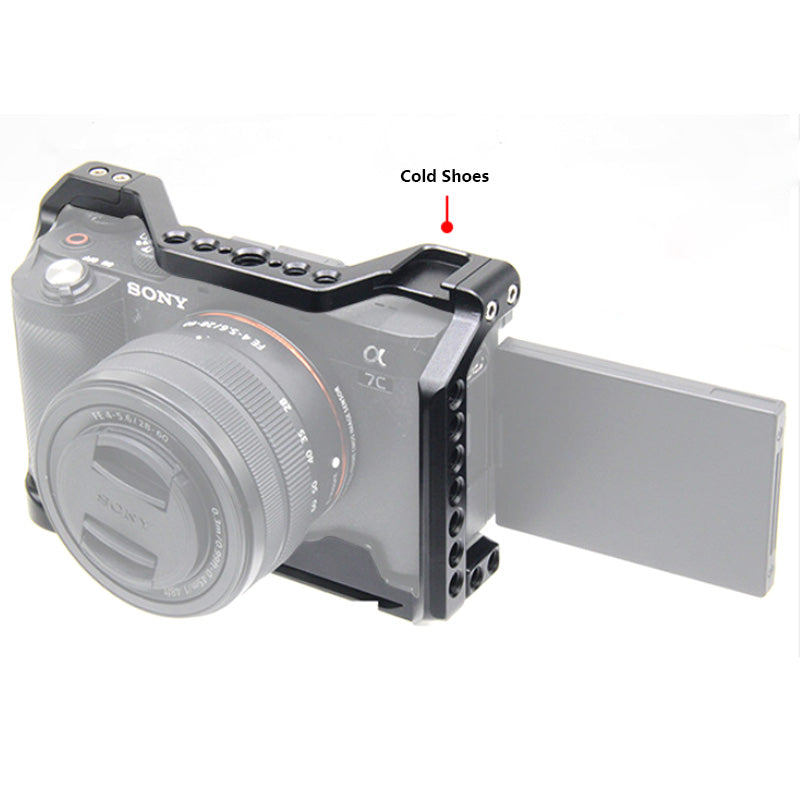 Topcine Camera Full Cage Compatible for Sony A7C Camera, Aluminum Alloy Sony A7C Camera Cage Rig with Cold Shoe Mount for Microphone and Light  TOPCINE