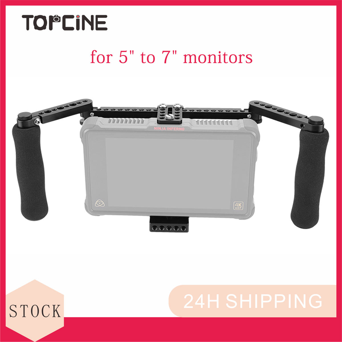 Topcine Director's Cage for Camera Monitors. Cage Fits to LCD Monitors from 5" to 7" Secure Support, Comfortable Handheld Shooting with Soft Dual Grip Handles TOPCINE