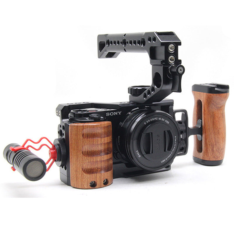 Topcine Camera Full Cage with Wood Handle Compatible for Sony Alpha ZV-E10 Camera, Aluminum Alloy Camera Rig for Sony ZVE10 Camera. 3/8"-16 Locating Holes for ARRI Camera Cages TOPCINE