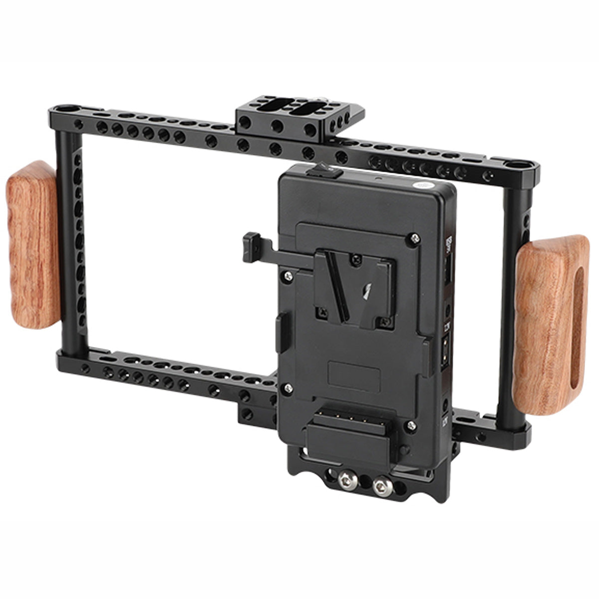 Topcine Director's Cage for Camera Monitors. Cage Fits to LCD 7" Monitors, Comfortable Handheld Shooting with wooden Dual Grip Handles,with Battery Mounting Option TOPCINE
