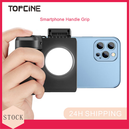 Topcine Smartphone Camera Shutter Remote Handle Grip with Detachable Wireless Remote Control,Three-Speed Adjustable Fill Light for iPhone Samsung Google OnePlus Phones Video/Photo Shooting  TOPCINE