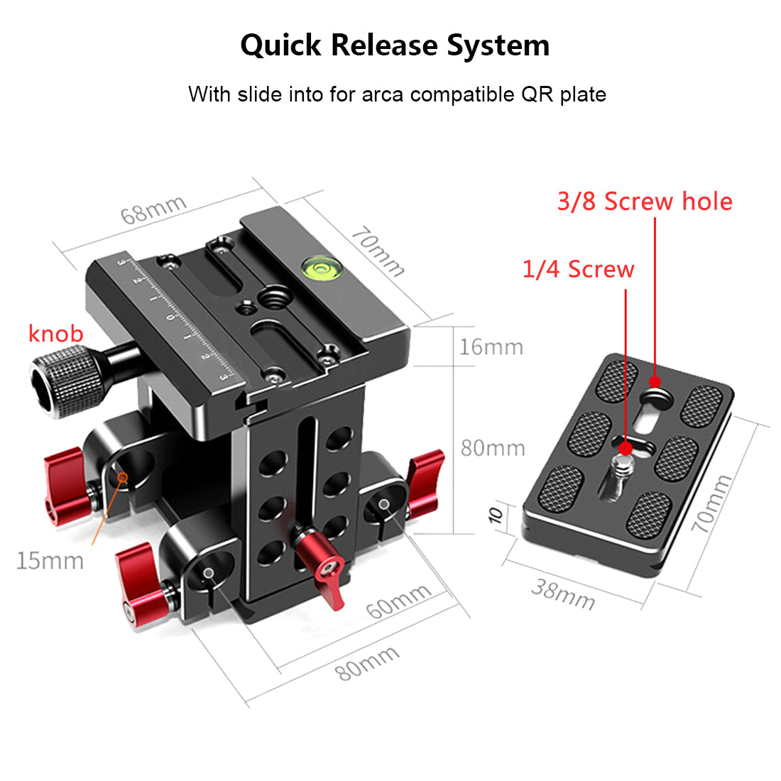 Topcine Universal 15mm Rail Support System with 15mm Rod Clamp and Quick Release Plate, Applicable DSLR Camera and Video Camcorder TOPCINE