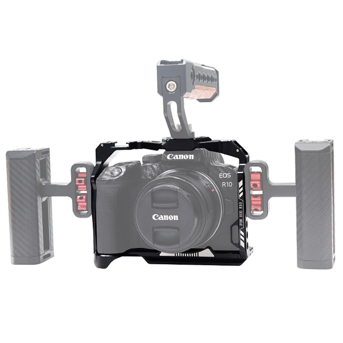 Topcine Full Cage Canon EOS R10 Camera Cage Rig, Aluminum Alloy R10 cage with 1/4"-20 and 3/8"-16 Threaded Hole, Cold Shoe and Quick Release Plate TOPCINE