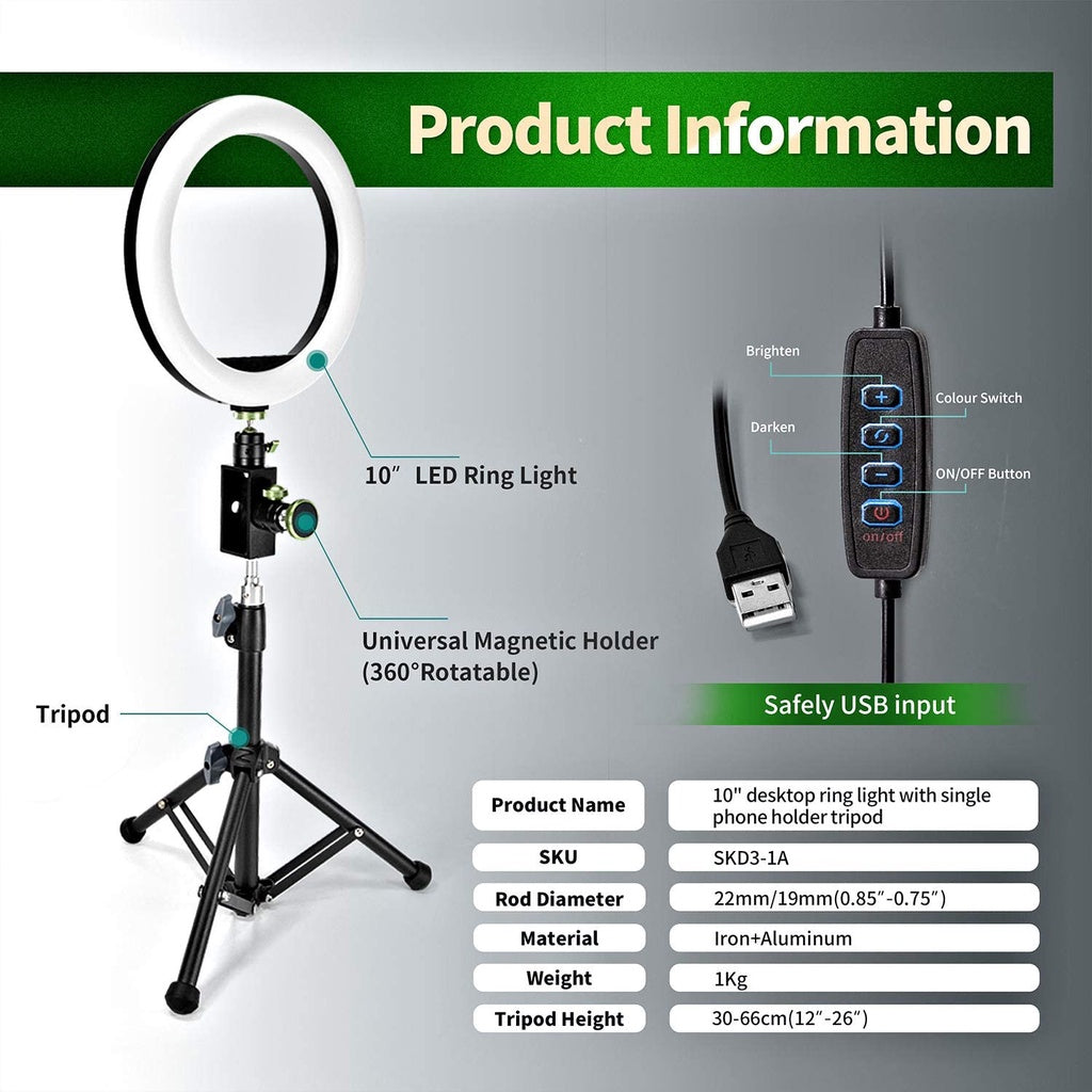 Topcine Ring Light with Stand 10 inch Dimmable LED Tripod Magnetic Suction Phone Holder for Live Stream/YouTube/TikTok/Photography/Make Up/Video Compatible with iPhone&Android TOPCINE