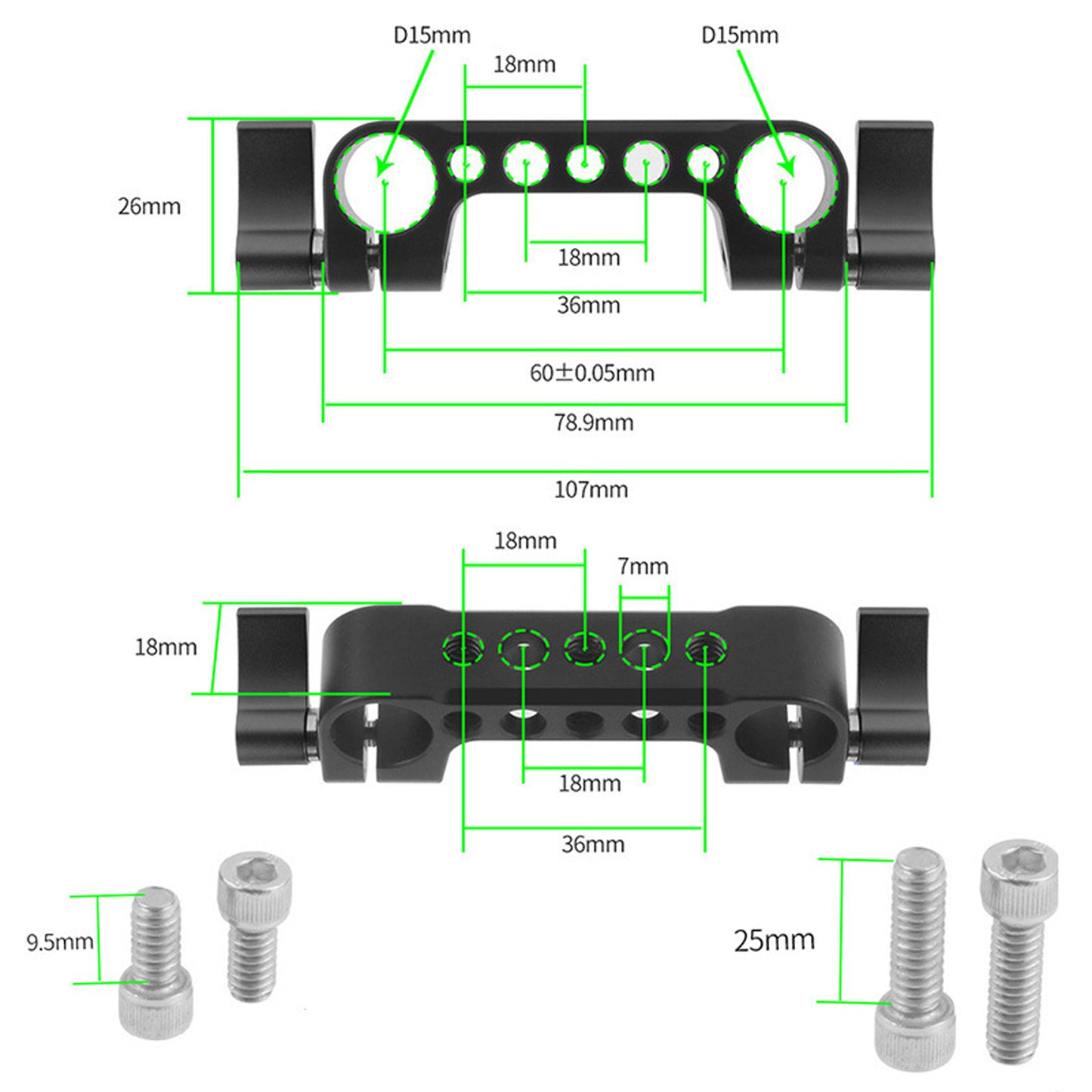 TOPCINE R9CB 15mm Double Hole Pipe Clamp Rail Connector SLR Camera Parallel Dual-Hole Multi-Function Pipe Clamp for DSLR Camera Rig  TOPCINE