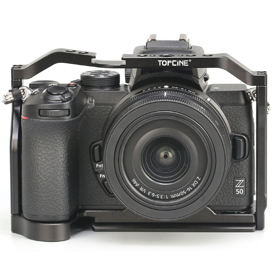 Topcine Camera Cage for Nikon Z50 Camera, Full Aluminium Camera Cage with Multiple 1/4"-20 and 3/8"-16 Holes Cold Shoe Mount Extension for Microphone Light Monitors and More TOPCINE