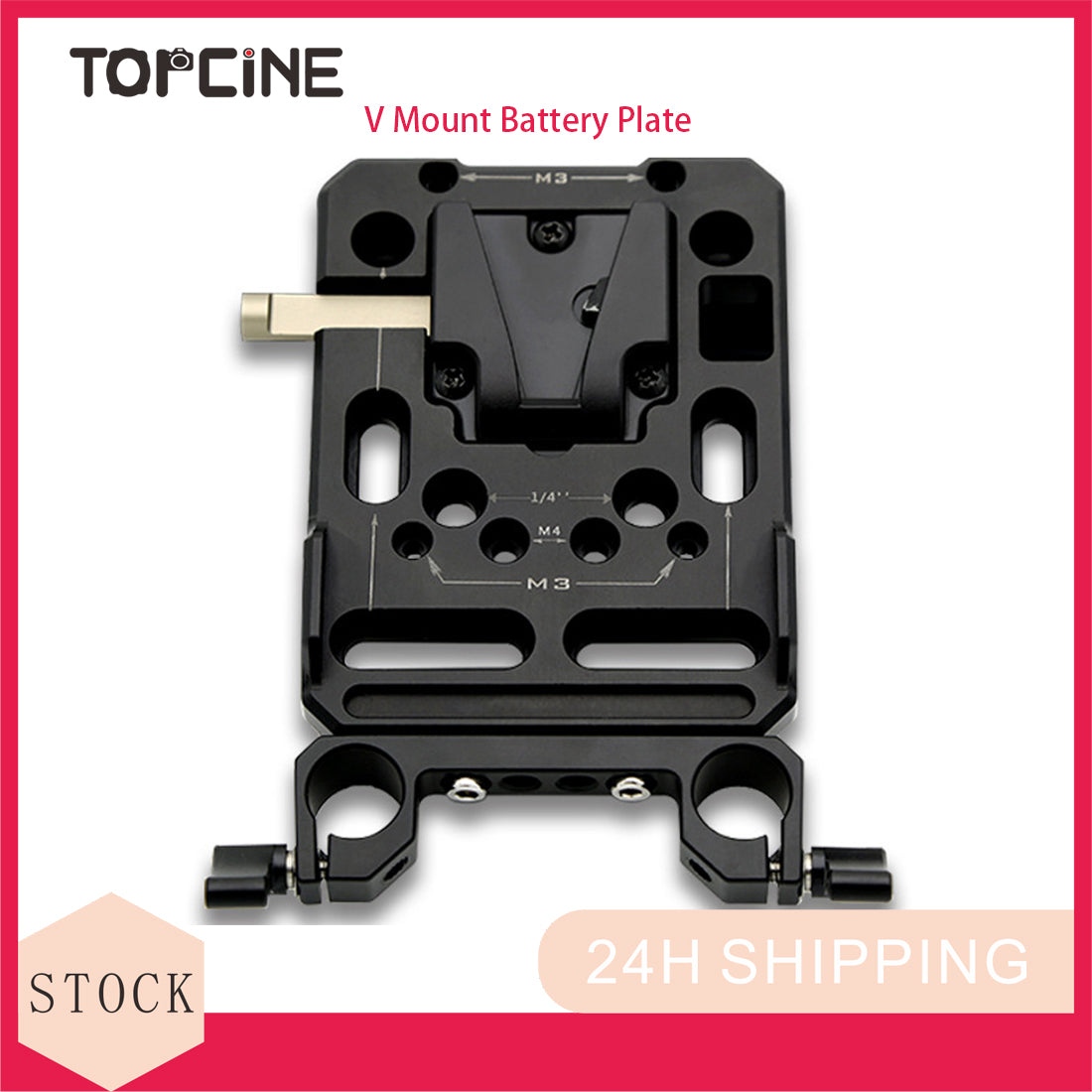 Topcine V Mount Battery Plate, V-Lock Plate Quick Release Assembly with Dual 15mm Rod Clamp for Camera Power Supply TOPCINE