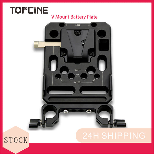 Topcine V Mount Battery Plate, V-Lock Plate Quick Release Assembly with Dual 15mm Rod Clamp for Camera Power Supply  TOPCINE
