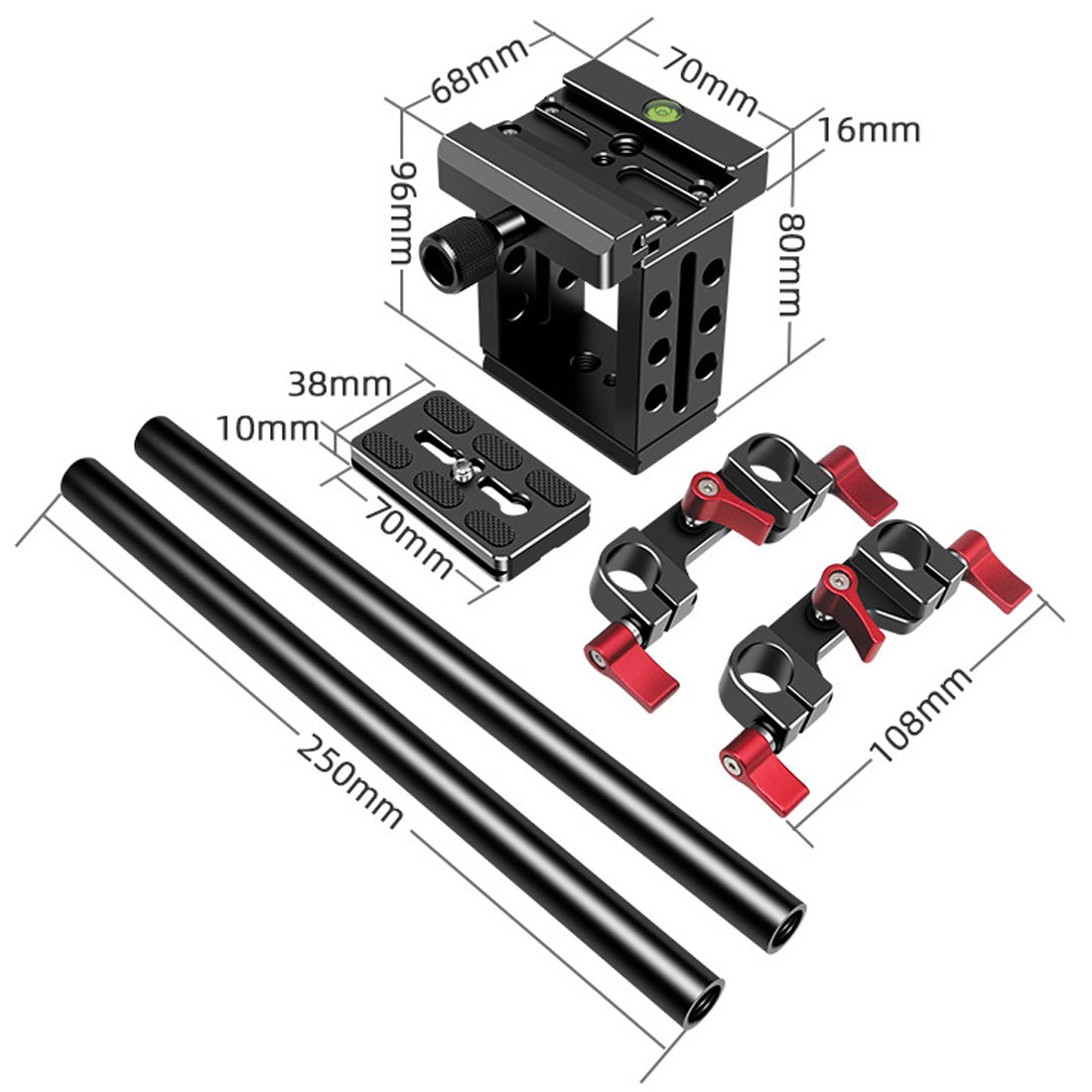Topcine Universal 15mm Rail Support System with 15mm Rod Clamp and Quick Release Plate, Applicable DSLR Camera and Video Camcorder  TOPCINE