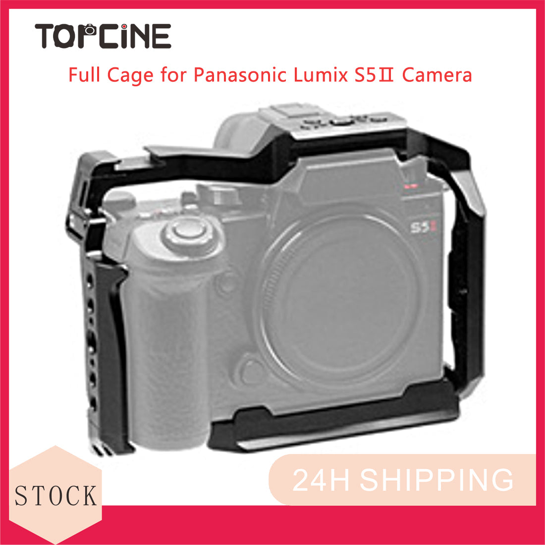 Topcine S5 II S5 IIX Camera Cage for Panasonic LUMIX S5 II / S5 IIX with NATO Rail 1/4 Inch 3/8 Inch Screw Holes and Cold Shoe Mount for Microphone and Light TOPCINE