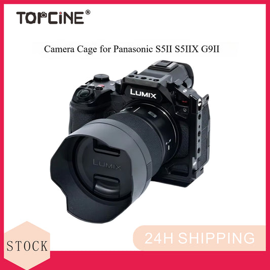 Topcine Camera Cage for  Panasonic Lumix S5II S5IIX G9II with 2 Cold Shoe Mounts 1/4" Threaded Holes Arca Quick Release Plate
