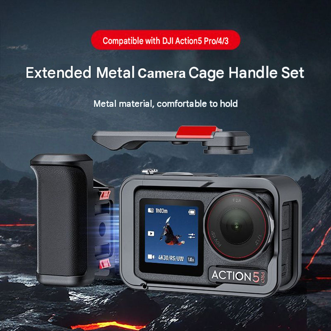 Metal Camera Cage with Handle Grip for DJI Osmo Action 5 Pro/Action 4/Action 3 camera cage TOPCINE