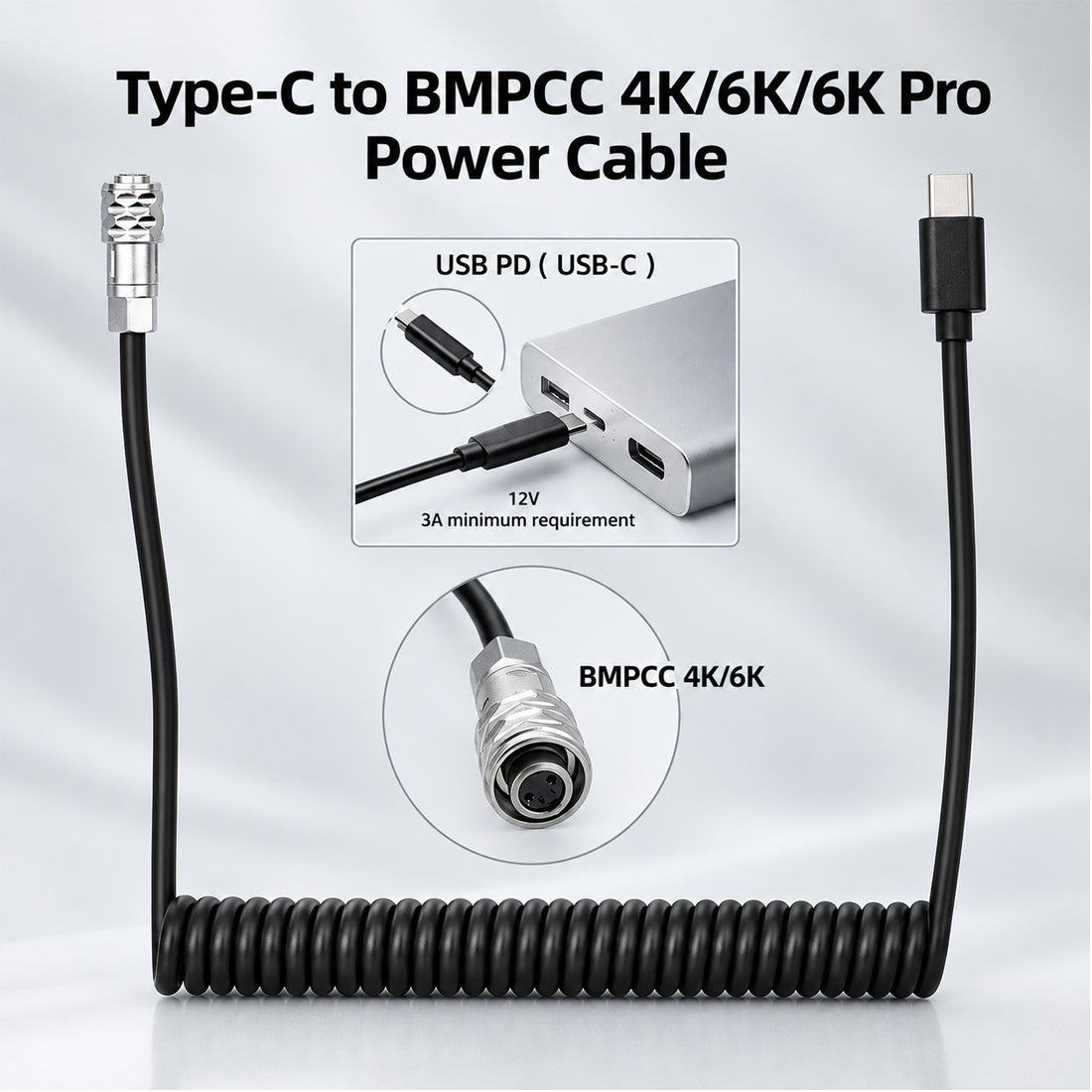 12V USB-C to BMPCC 4K 6K 6K Pro Power Cable for Blackmagic camera cable TOPCINE