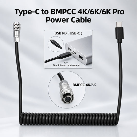 12V USB-C to BMPCC 4K 6K 6K Pro Power Cable for Blackmagic camera cable TOPCINE