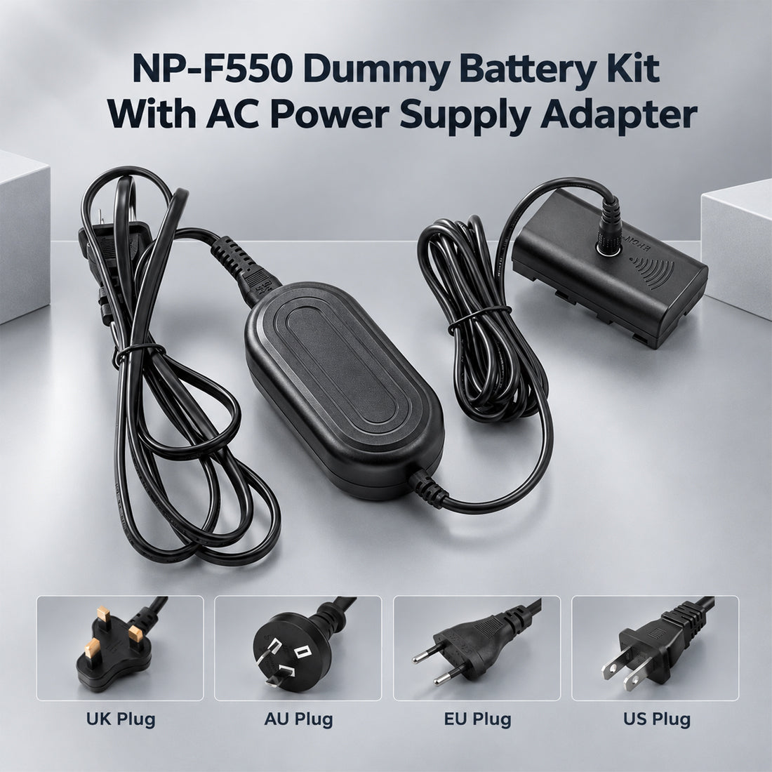 Topcine AC Power Supply Adapter + NP-F550 Dummy Battery Adapter For SONY NP-F770/F750/F550 F570 NP-F970 NP-F960 to Power camera dummy battery TOPCINE