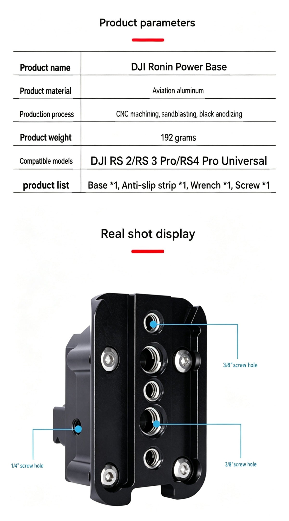 DJI Ronin RS2 RS3Pro RS4Pro RS3 RS4 RS5 Stabilizer Power Supply Base Quick Lock with Multiple Extension Interfaces