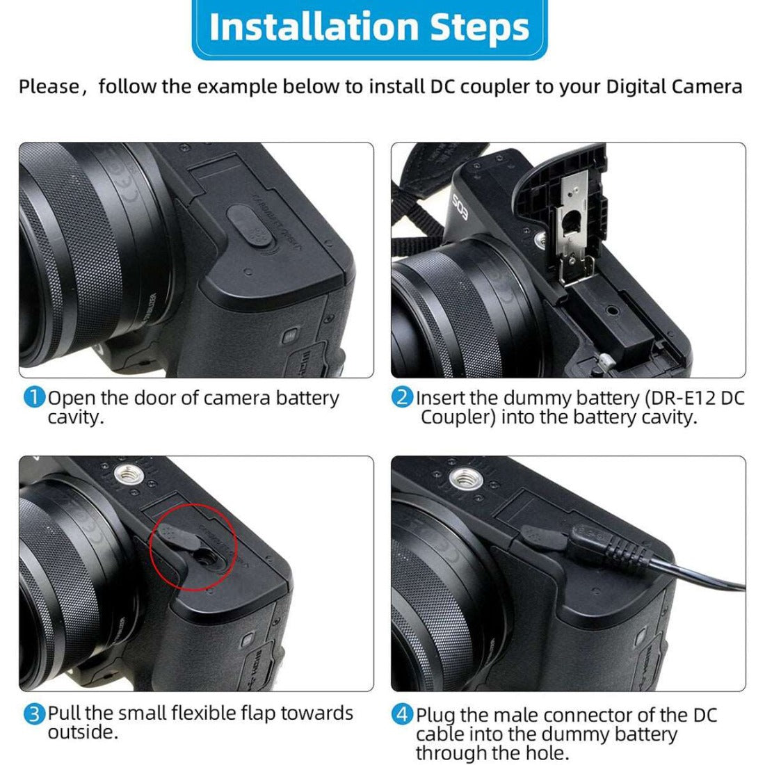 LP-E12 Dummy Battery AC Power Adapter Kit for Canon EOS M50 M200 camera dummy battery TOPCINE
