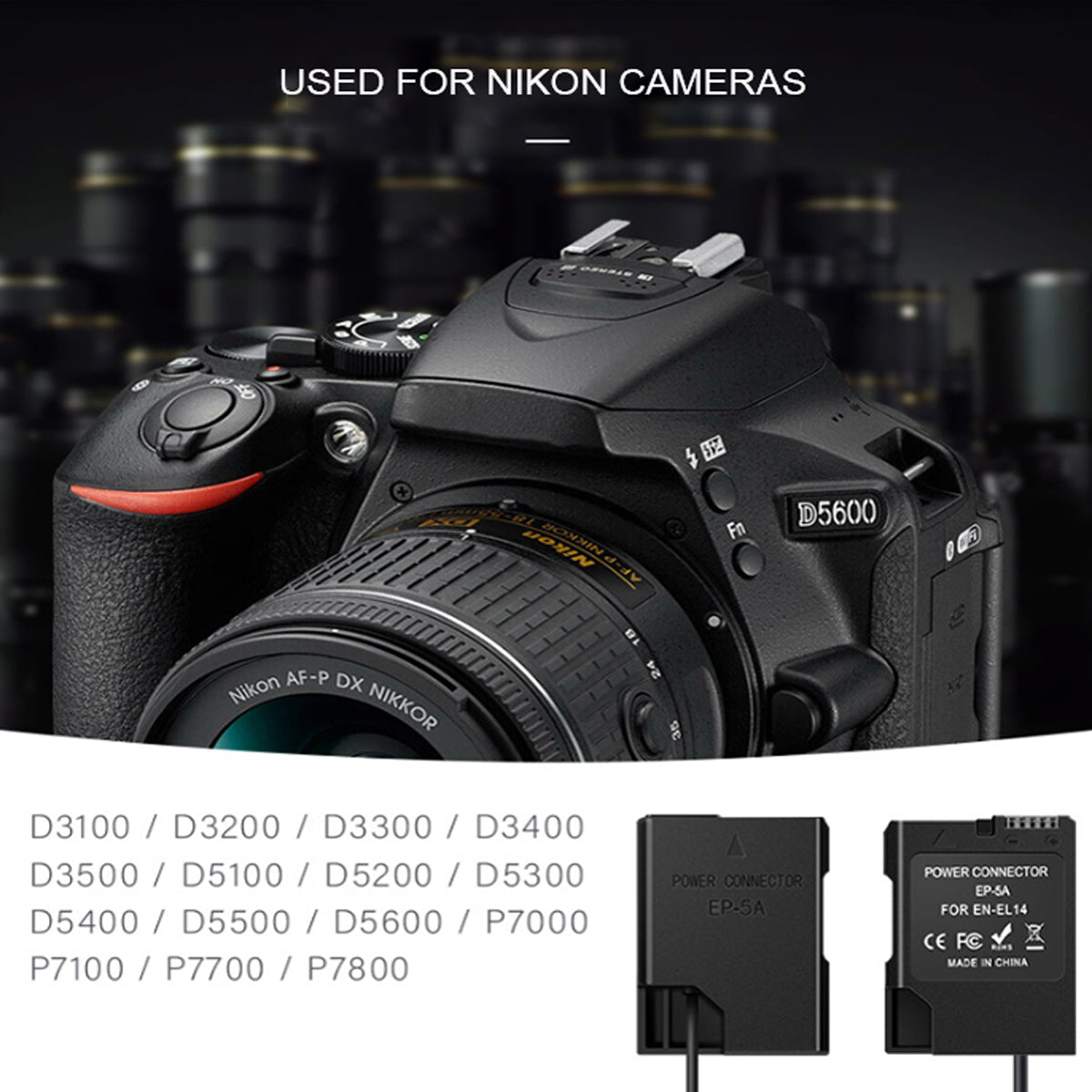 EN-EL14 Dummy Battery USB-C Power Cable for Nikon D5600 D3500 D5300 dummy battery TOPCINE