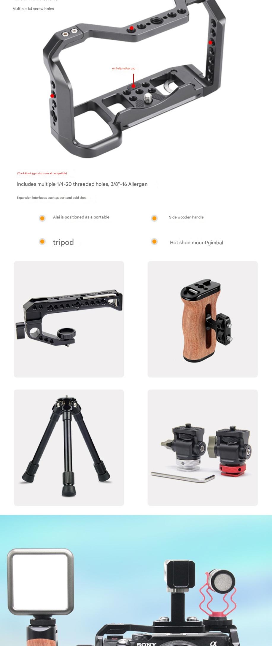 A7C Camera Cage for Sony A7C SLR Camera Cage Sonya7C Metal Cage Photography Expansion Tripod Bracket Accessories