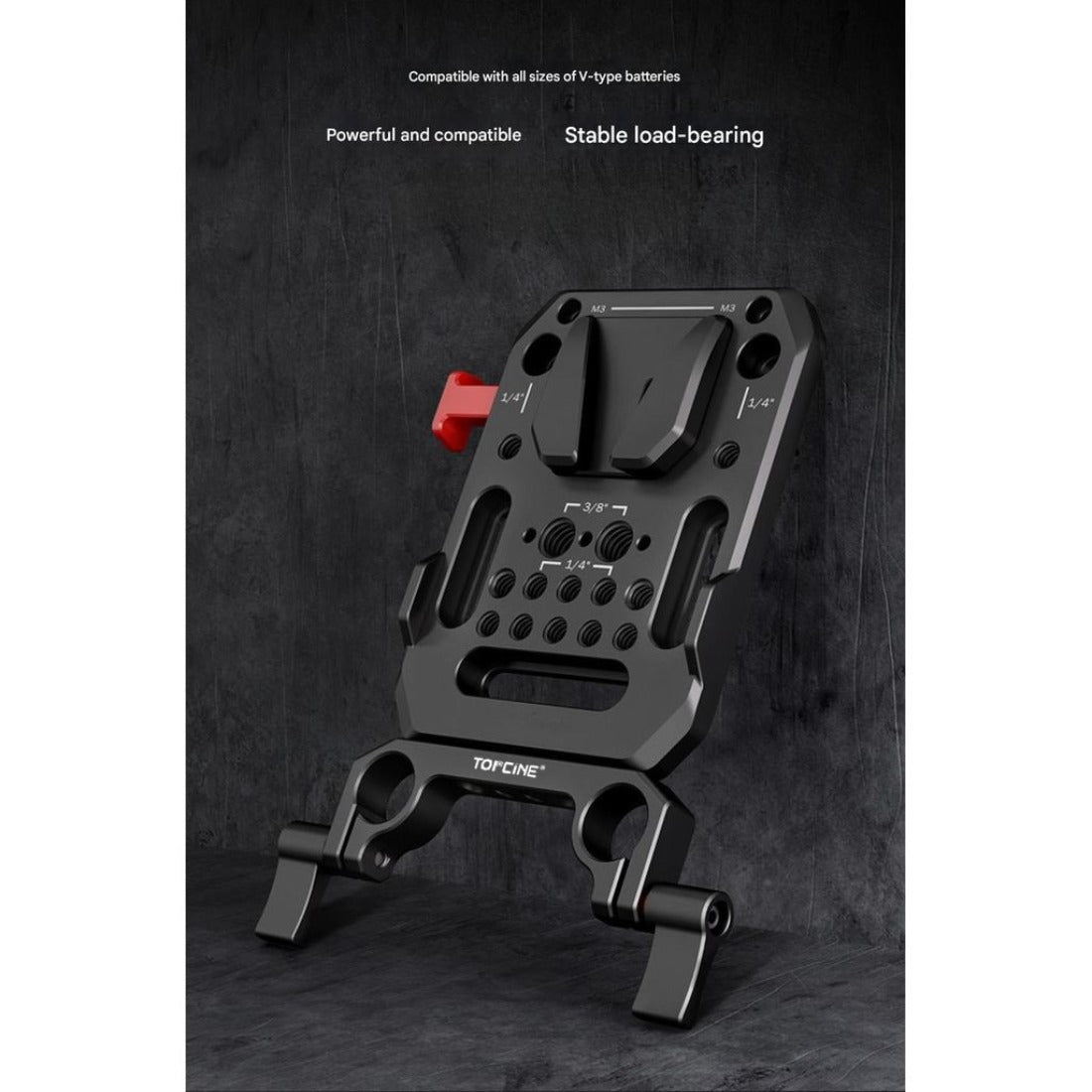 V Mount Battery Plate with Dual 15mm Rod Clamps, Metal V Lock Plate Fits Camera Cage with Support System TOPCINE