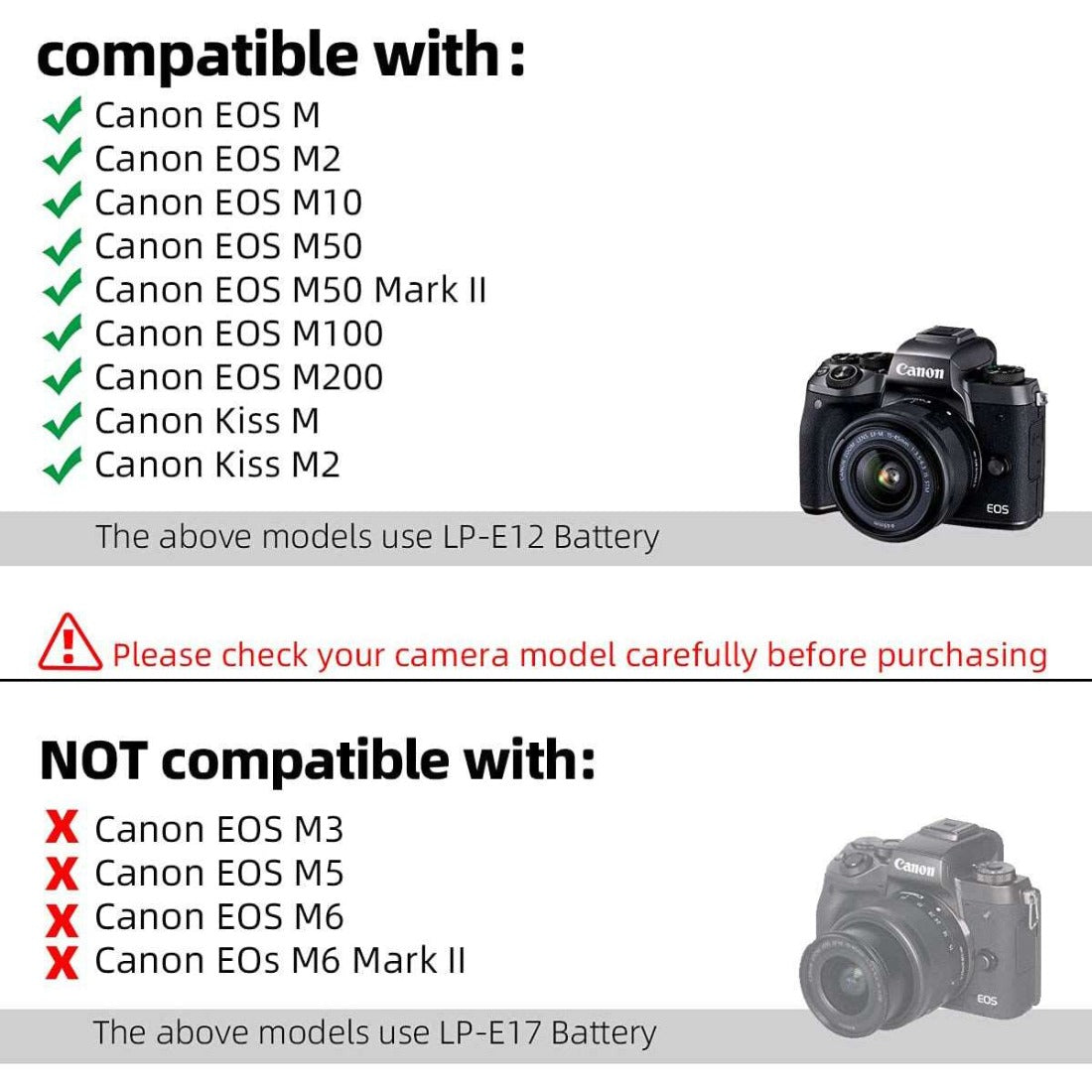 LP-E12 Dummy Battery AC Power Adapter Kit for Canon EOS M50 M200 camera dummy battery TOPCINE