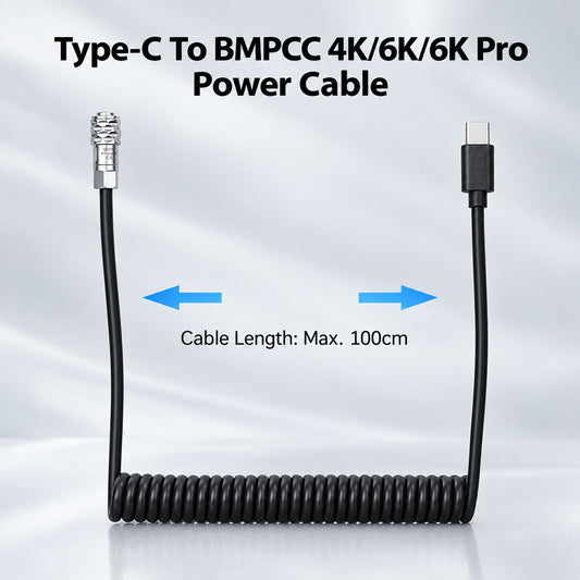 Topcine USB Type-C To Blackmagic Pocket Cinema Camera BMPCC 4K/6K Power Spring Cable Photography Accessories TOPCINE