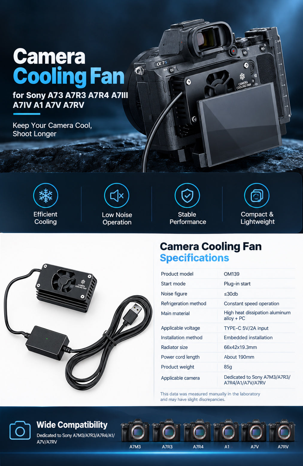 Camera Cooling Fan for Sony A7V A7RV A7M3 A7R3 A7R4 A7III A7IV A1 Folding Screen Camera Semiconductor Fan OM139 Topcine Official Store