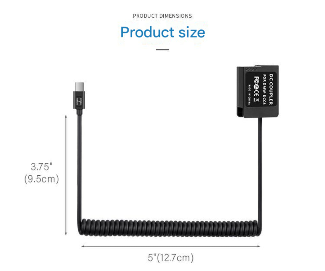 USBC to DMW-BLC12 DMW-DCC8 Dummy Battery for Panasonic GX8 G7 G85 FZ300 camera dummy battery Topcine Official Store