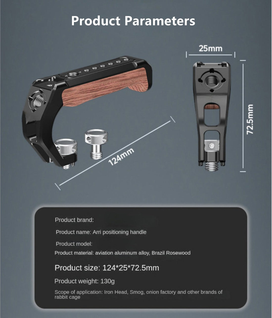 Wooden TopHandle, Top Handgrip Arri Locating Pin with 3/8"-16 and 1/4"-20 Screw TOPCINE