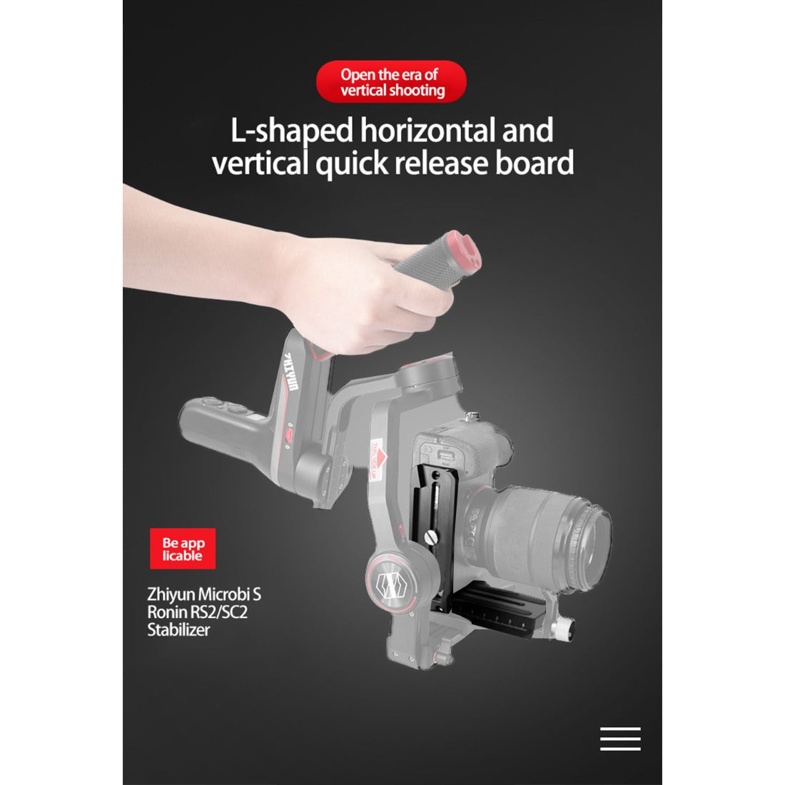 Quick Release Vertical Camera Mount for DJI RS2 RSC2 RS3 & Zhiyun Weebill S Gimbals camera plate TOPCINE