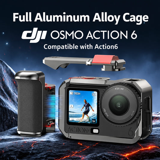 Handle Grip + Metal Cage Kit Compatible with DJI Osmo Action 6，Handle Holder Bundle Expansion Mount with Shutter Button camera cage TOPCINE