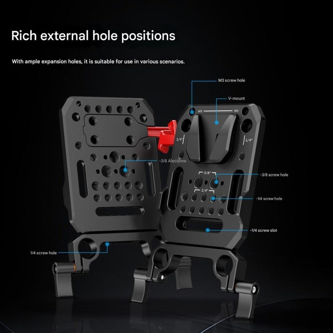 V Mount Battery Plate with Dual 15mm Rod Clamps, Metal V Lock Plate Fits Camera Cage with Support System TOPCINE