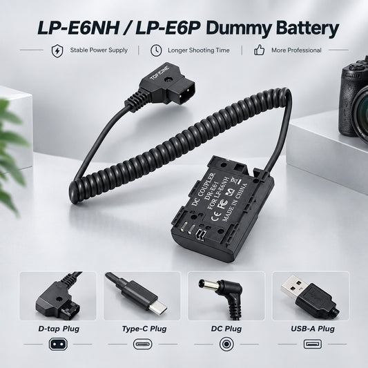 Topcine D-Tap Power Supply Cable LP-E6 Dummy Battery Compatible with Canon EOS 5DMark II 5DMark III 5DMark IV 6D 60D 6DMark II 7DMark II 70D 80D 90D 5DSR EOS R R5 R6 Cameras camera dummy battery TOPCINE
