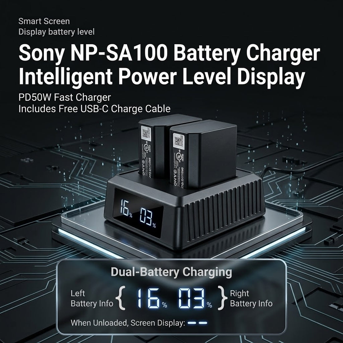 Dual Slot PD 50W Fast Battery Charger for Sony A7RVI FX5 Sony NP-SA100 camera battery charger Topcine Official Store