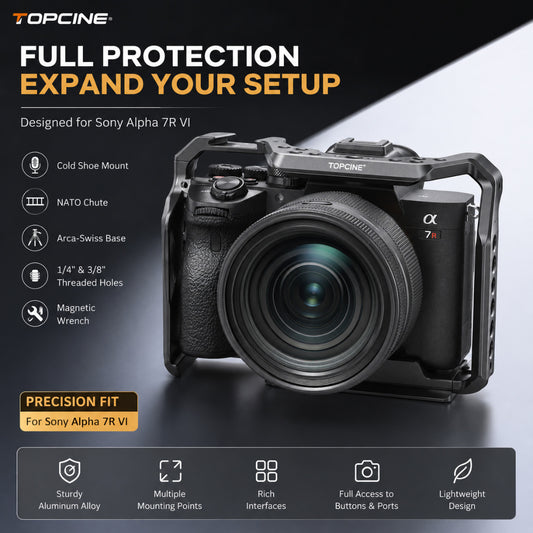 A7R6 Camera Cage for Sony Alpha 7R VI Camera with Arca Base NATO Chute camera cage Topcine Official Store Sony A7RVI Camera Cage