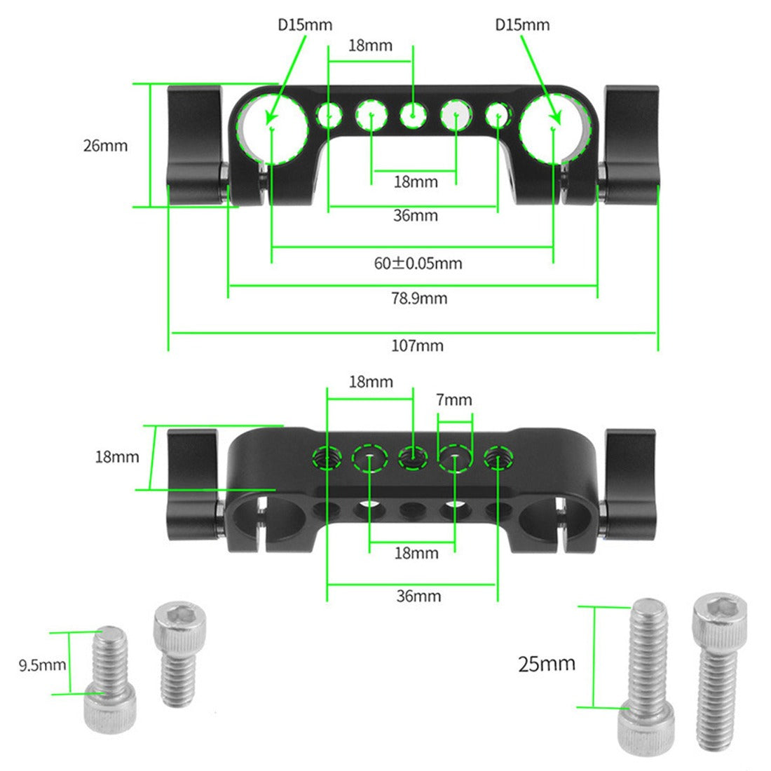 15mm Double Hole Pipe Clamp Rail Connector SLR Camera Parallel Dual-Hole Multi-Function Pipe Clamp for DSLR Camera Rig TOPCINE