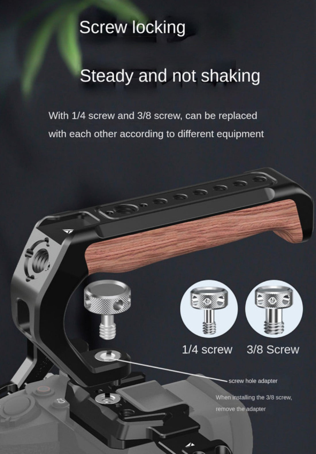Wooden TopHandle, Top Handgrip Arri Locating Pin with 3/8"-16 and 1/4"-20 Screw TOPCINE