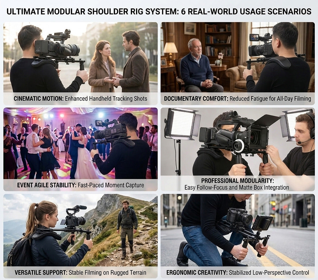 Professional Shoulder Rig Support Kit for Most DSLR Video Cameras Handheld Shoulder Mount Support Video Camera Anti-shake Stabilizer Kit for Vlogging Filmmaking Social Media Content Creation Outdoor Shooting