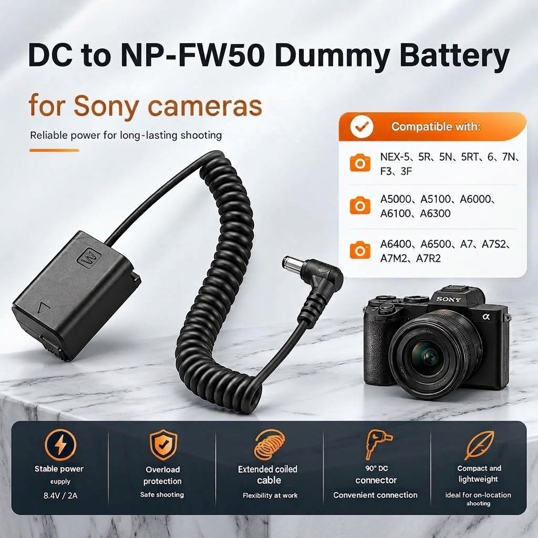 NP-FW50 Dummy Battery DC Power Adapter Cable for Sony Cameras D-Tap USBC Plug camera dummy battery TOPCINE