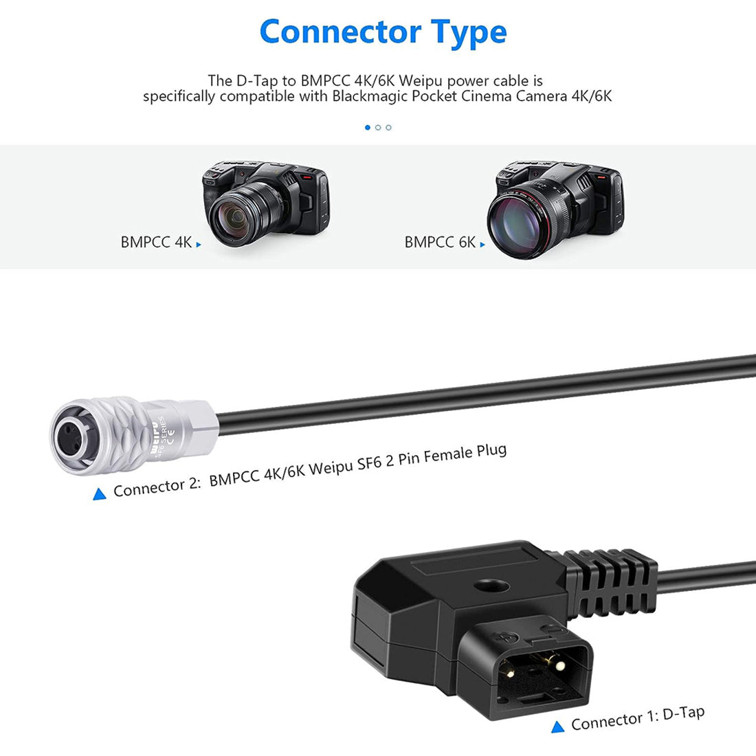 Topcine DTap to BMPCC 4K 6K Pro Coiled Power Cable Suitable for Blackmagic Pocket Cinema Camera and Gold Mount V Battery camera cable TOPCINE